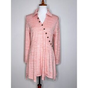 SOFT SURROUNDINGS Tamara Tunic MED Orange Stripe Diagonal Buttons Asymmetric Hem